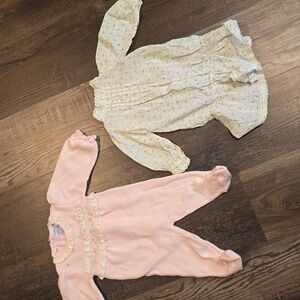 Pink Baby Onesie and Floral Dress Set, vintage
